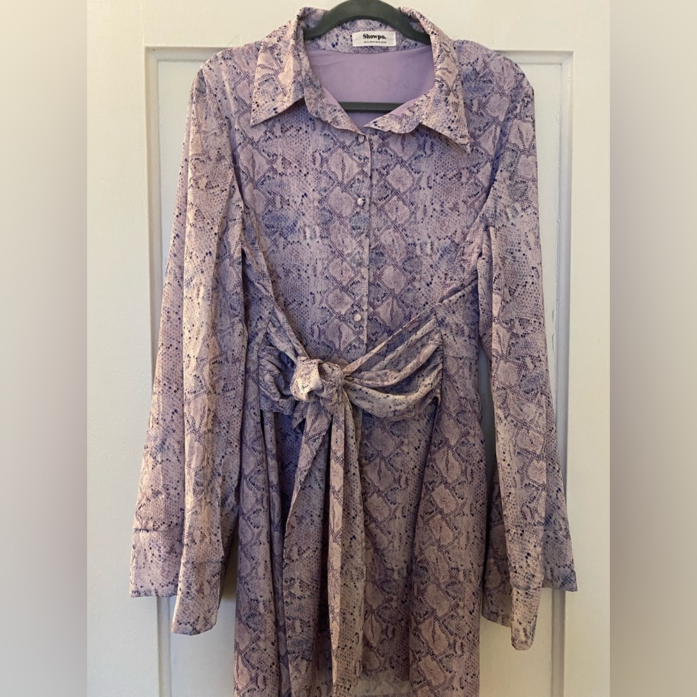 Showpo Lilac Snake Print Button Down Shirt Dress